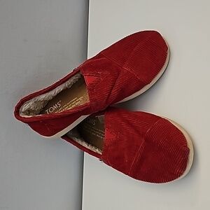 TOMS Classic Red Corduroy Lined Slip On Shoes Kids 1